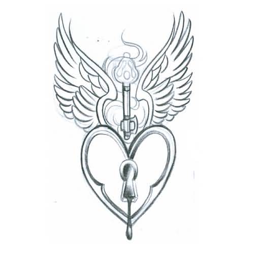500x500 Drawing Best Heart Key Tattoo Design
