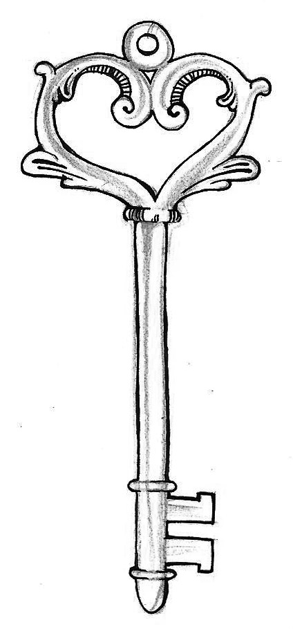 424x923 Black And Grey Heart Shape Key Tattoo Design