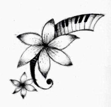 365x350 Nice Flower With Piano Keys Tattoo Design By Candy Marie