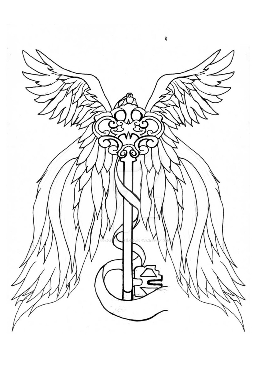 900x1273 Wing And Key Tattoo By Josiethehobo