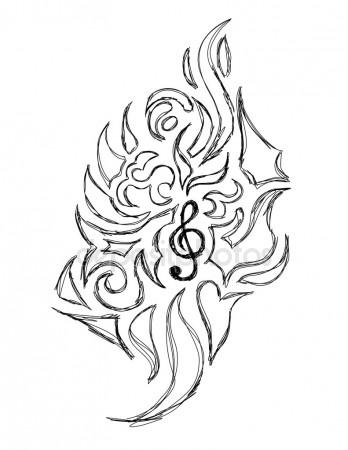 348x450 Violin Key Tattoo Stock Vector Lindwa