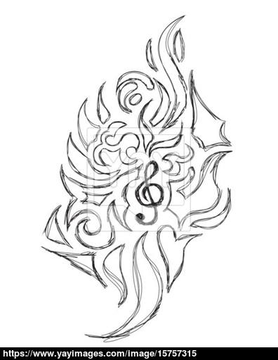 396x512 Abstract Violin Key Tattoo Vector