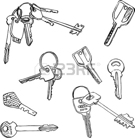 442x450 Set Of Different Keys, Collection Of Various Keys, Drawn