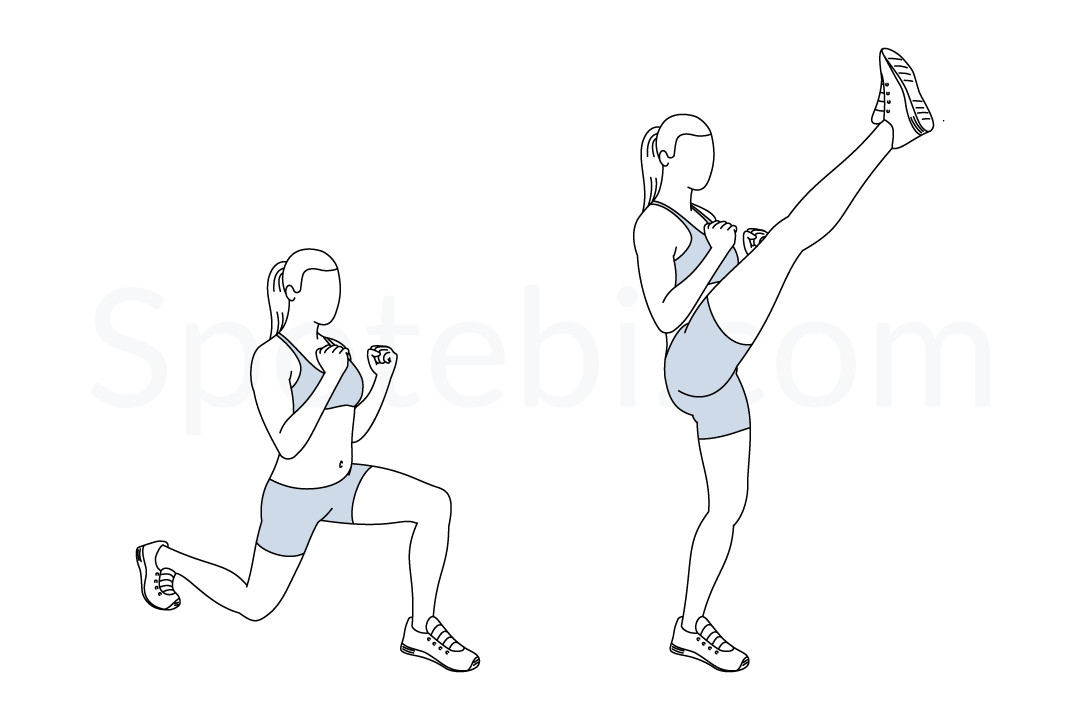 1080x720 Lunge Kicks Illustrated Exercise Guide