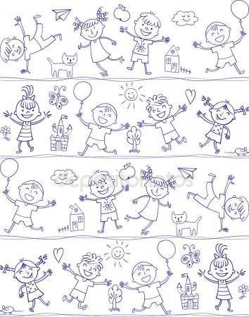 354x450 Happy Kid Cartoon Doodle. Drawing Like Children Stock Vector