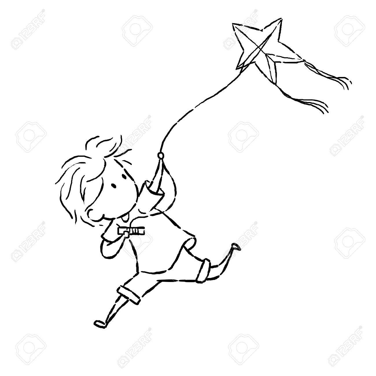 1300x1300 Image Drawing Cartoon Style Of Kid Kiting Stock Photo, Picture