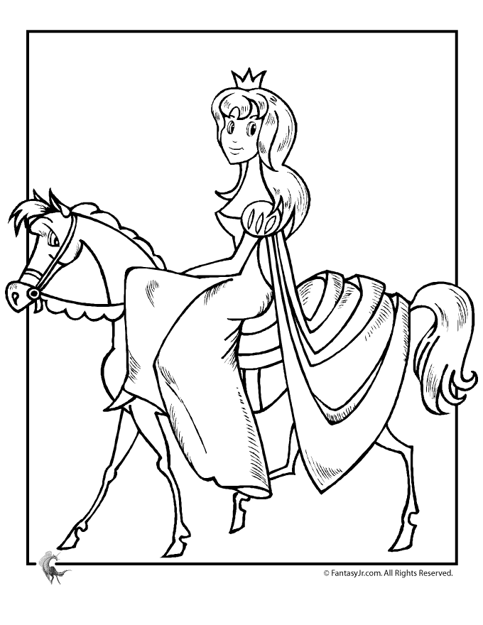680x880 Princess Riding Horse Sidesaddle Coloring Page