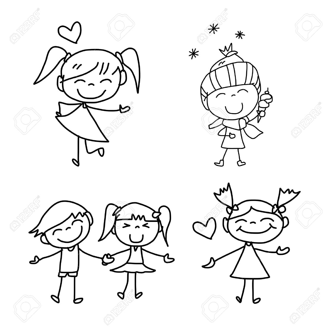 1300x1300 Hand Drawing Cartoon Happy Kids Playing Royalty Free Cliparts