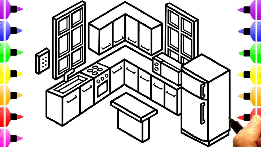 1024x576 How To Draw Kitchen Room For Kids Children's Coloring Book
