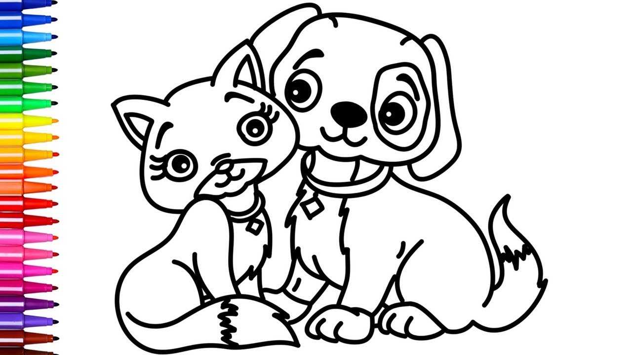 1280x720 Coloring Cute Cat And Dog
