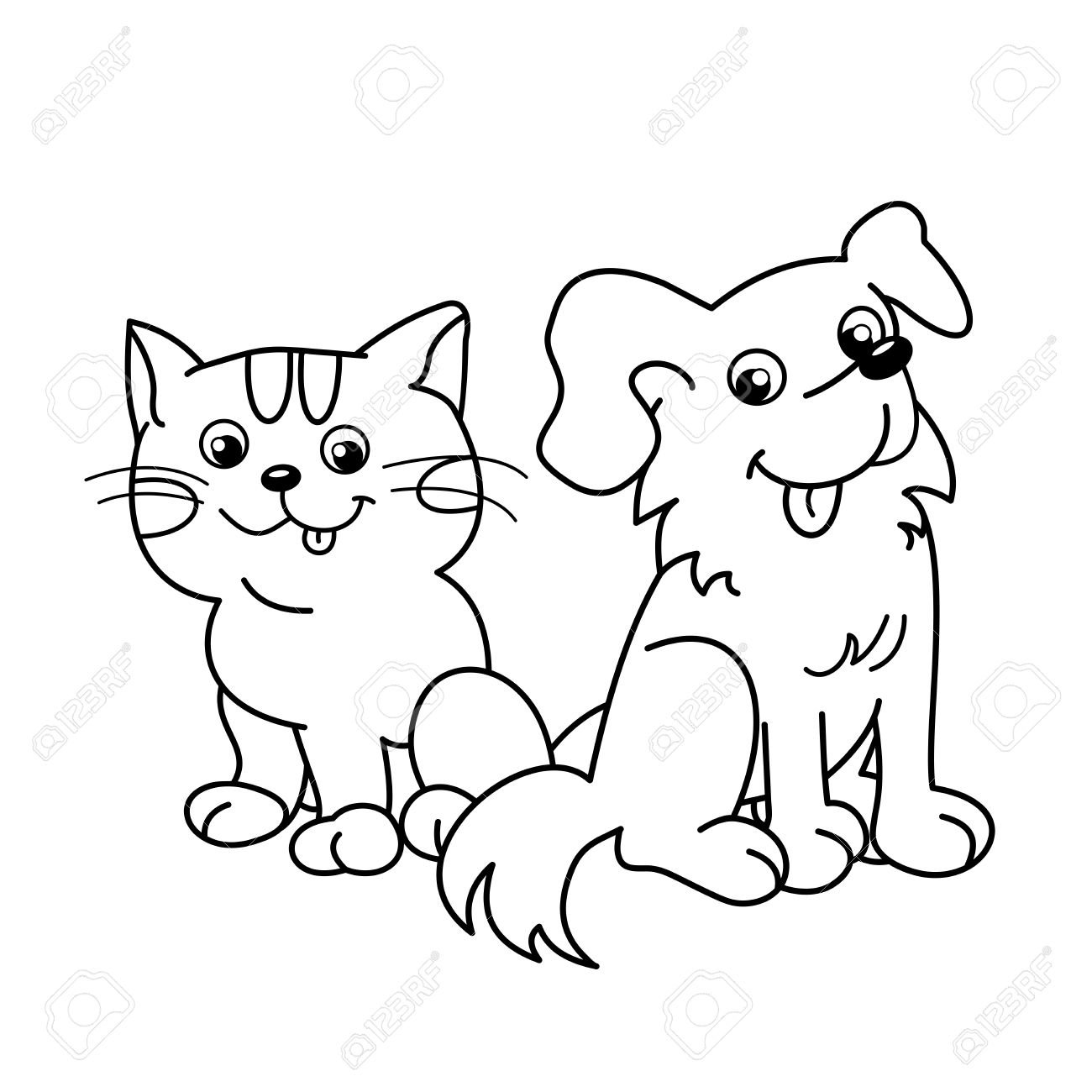 1300x1300 Coloring Page Outline Of Cartoon Cat With Dog. Pets. Coloring