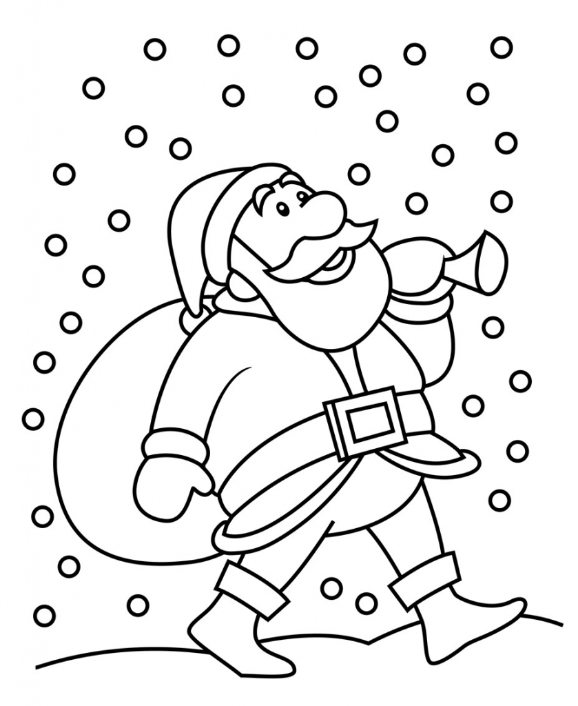 839x1024 Christmas Drawings For Kids Snowfall And Santa Christmas Coloring