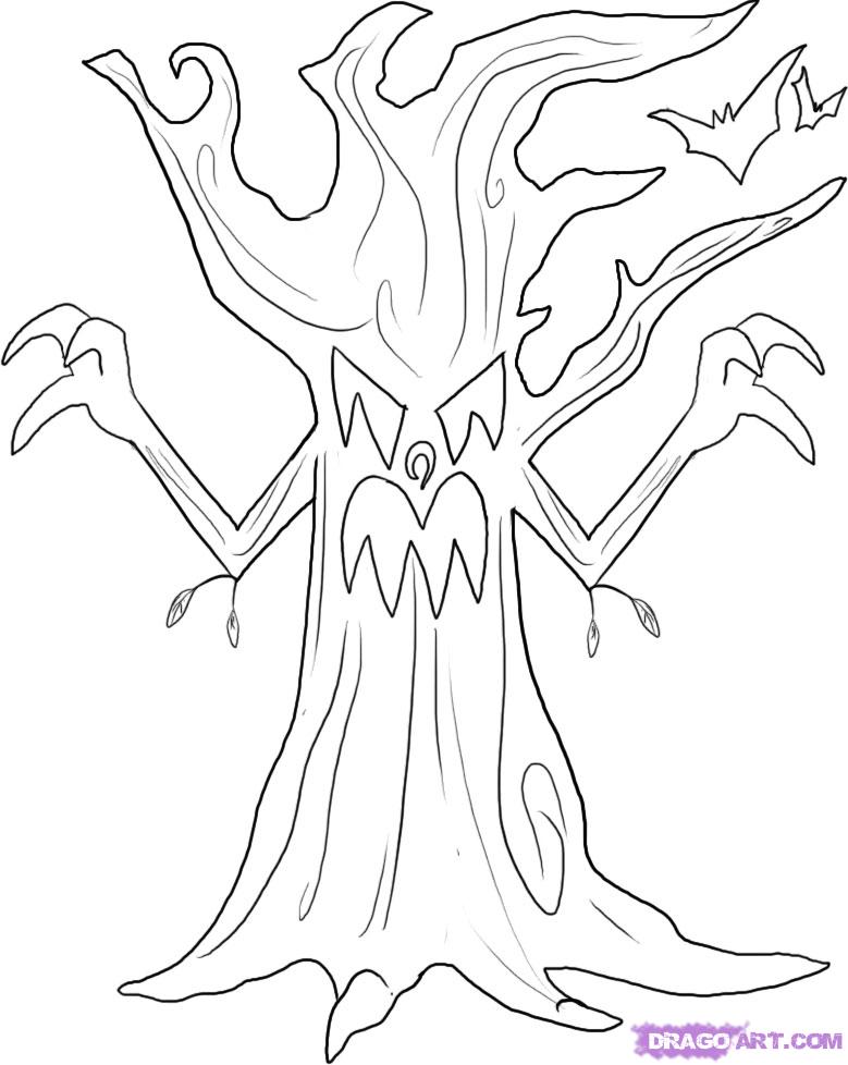 779x978 Scary Halloween Tree Coloring Pages Preschool To Humorous