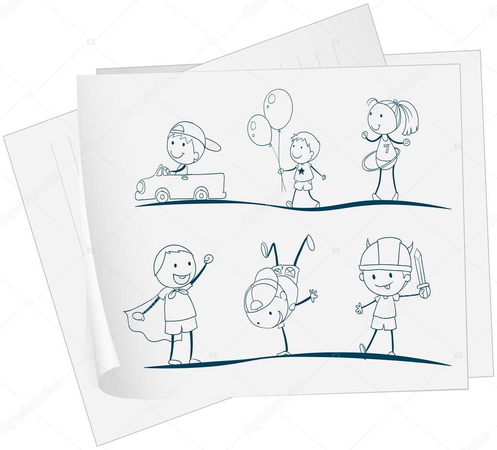 1023x926 A Paper With A Sketch Of Kids Playing Stock Vector