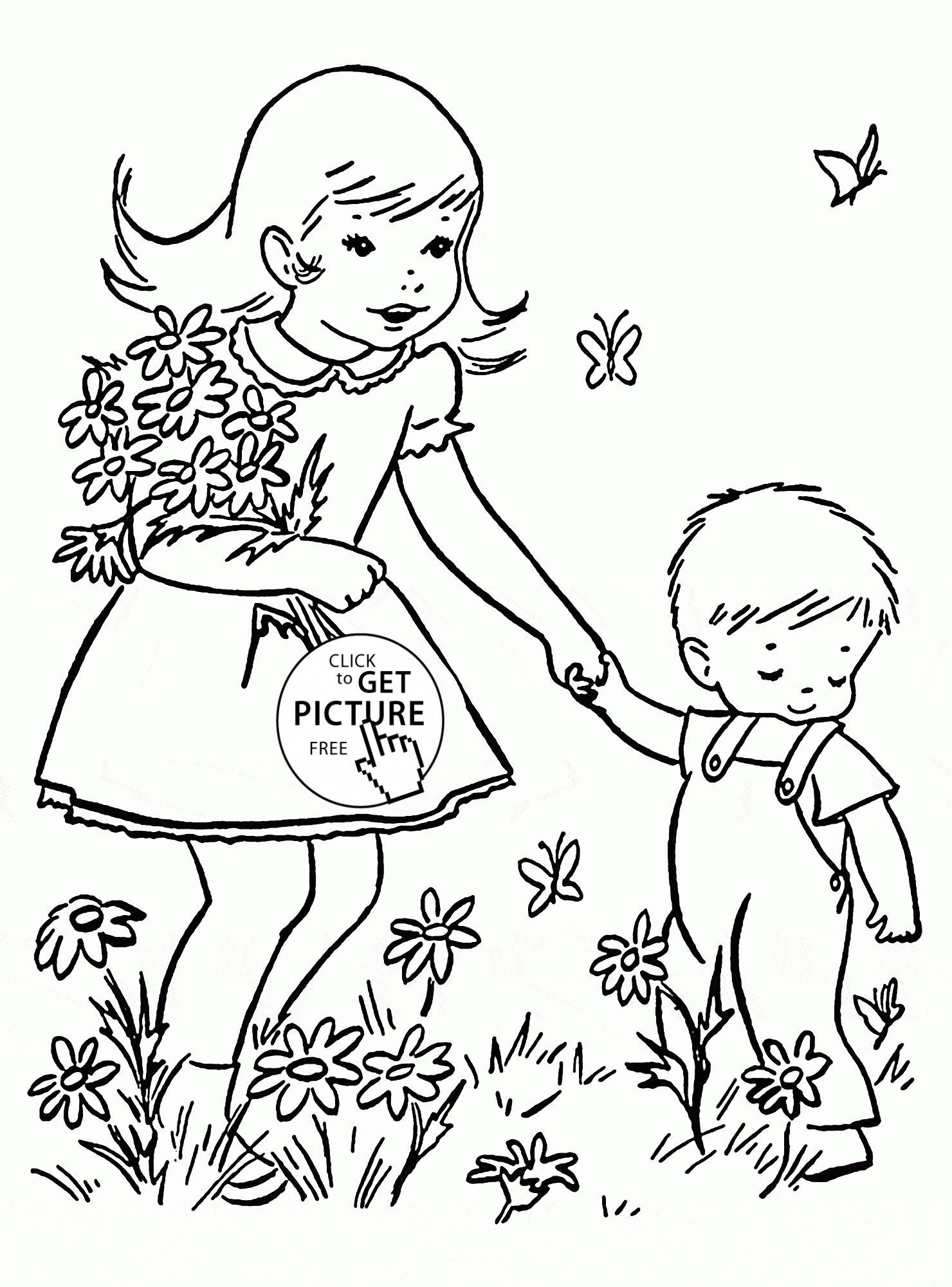 1480x2000 Kids And Spring Flowers Coloring Page For Kids, Seasons Coloring