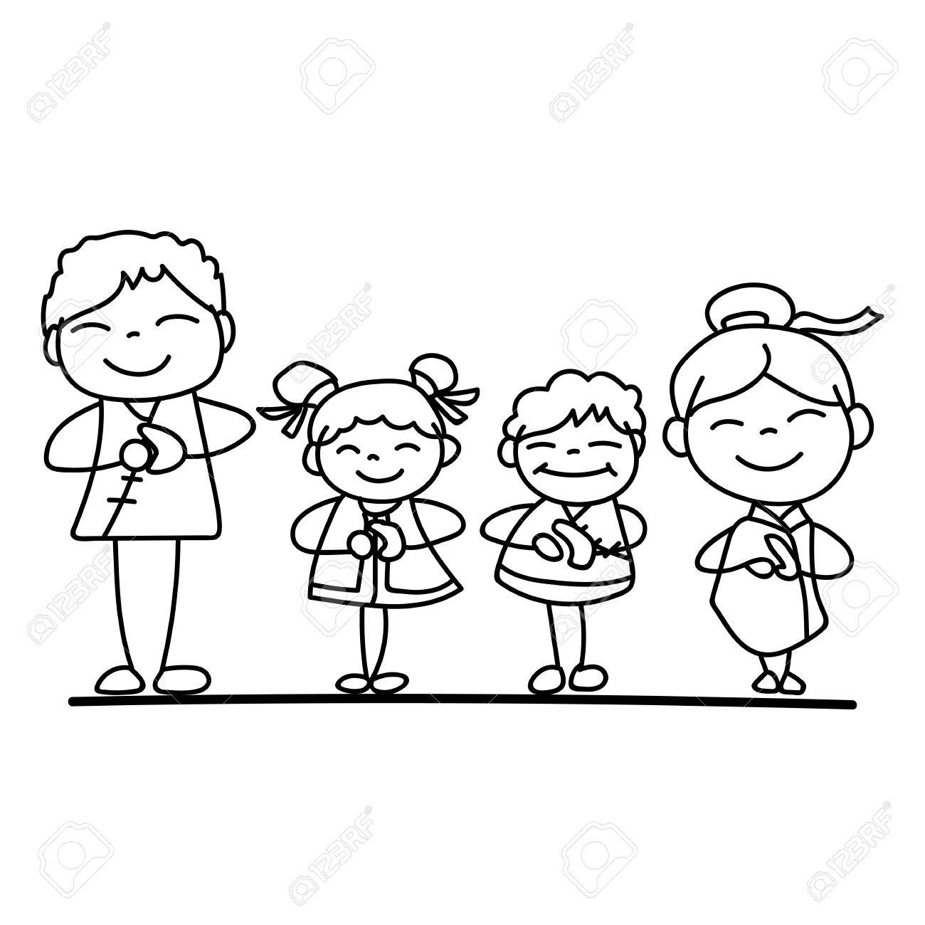 1300x1300 Set Of Hand Drawing Cartoon Character Chinese People Family