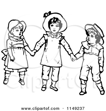 450x470 Clipart Of Retro Vintage Black And White Kids Holding Hands
