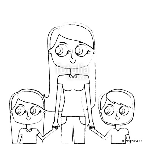 500x500 Mother And Her Kids Together Holding Hands Portrait Vector