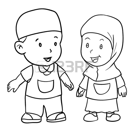 450x450 Hand Drawing Of Muslim Kids Standing Isolated On White Background
