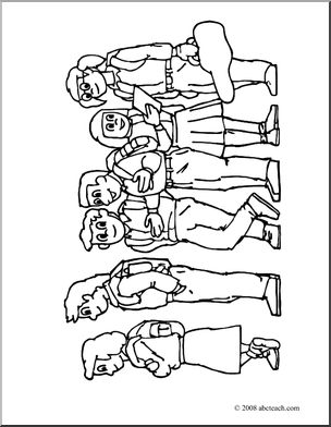 304x392 Clip Art Kids Standing In Line (Coloring Page) I