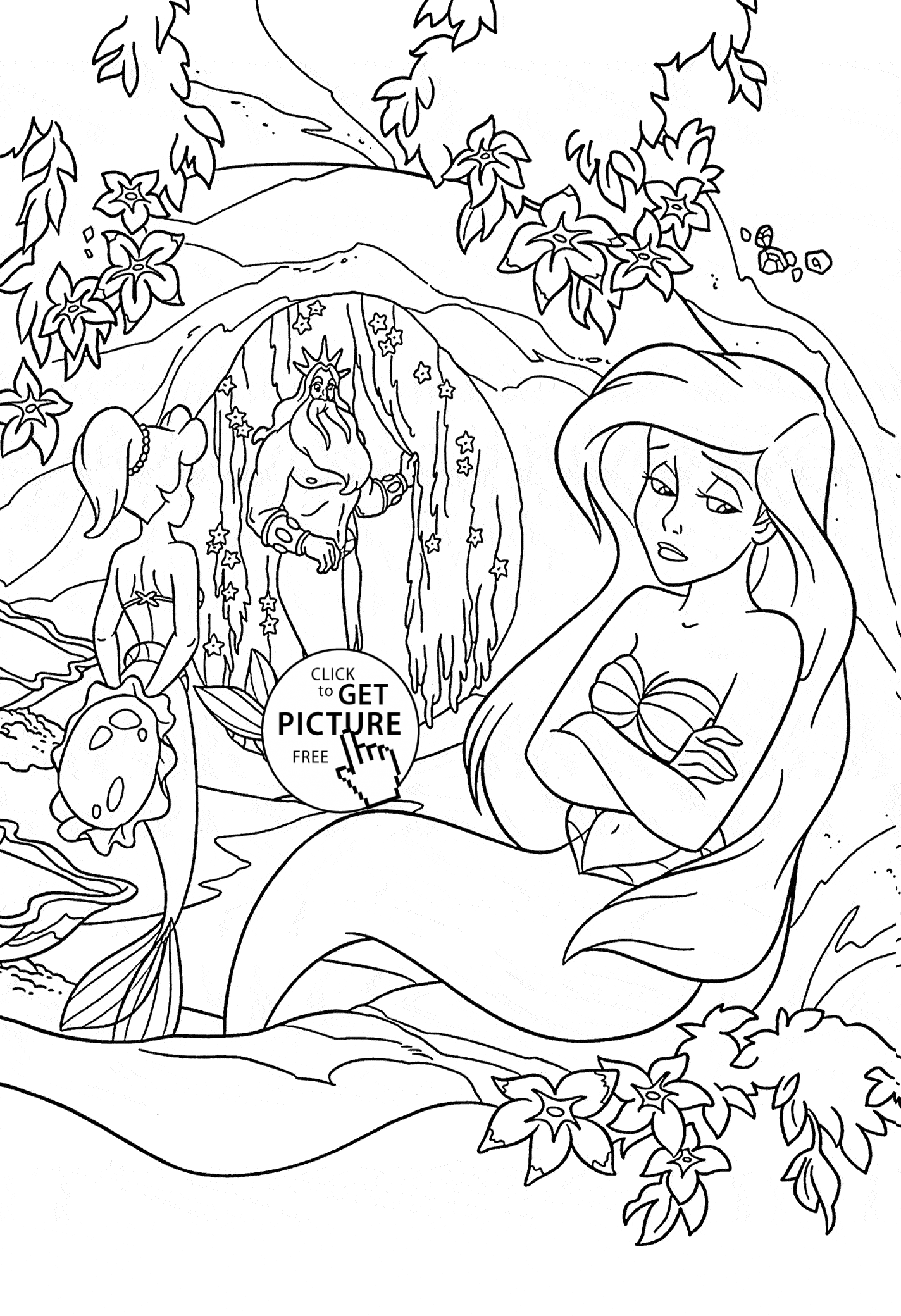 1424x2080 Mermaid Ariel Sad Coloring Page For Kids, Disney Princess Coloring