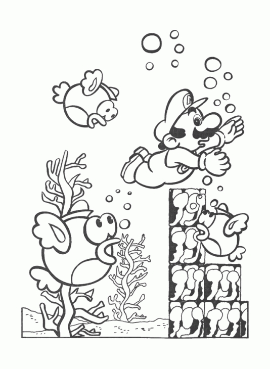 534x730 Super Mario Swimming Underwater Coloring Page Fun Coloring Pages