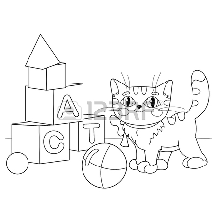 450x450 Coloring Page Outline Of Cartoon Cat Playing With Toys. Coloring