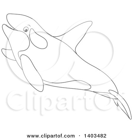 450x470 Clipart Of A Black And White Lineart Killer Whale Orca Swimming