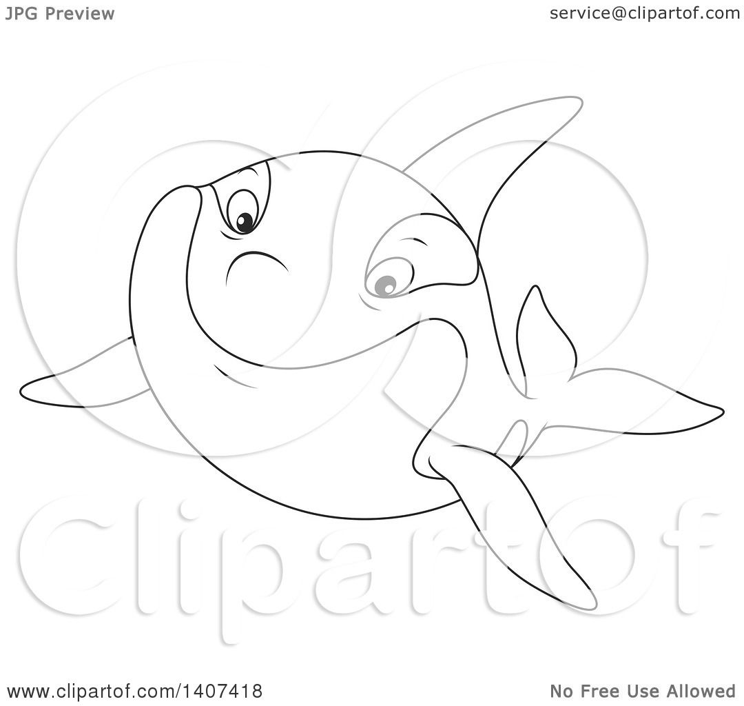 1080x1024 Clipart Of A Black And White Lineart Killer Whale Orca Swimming