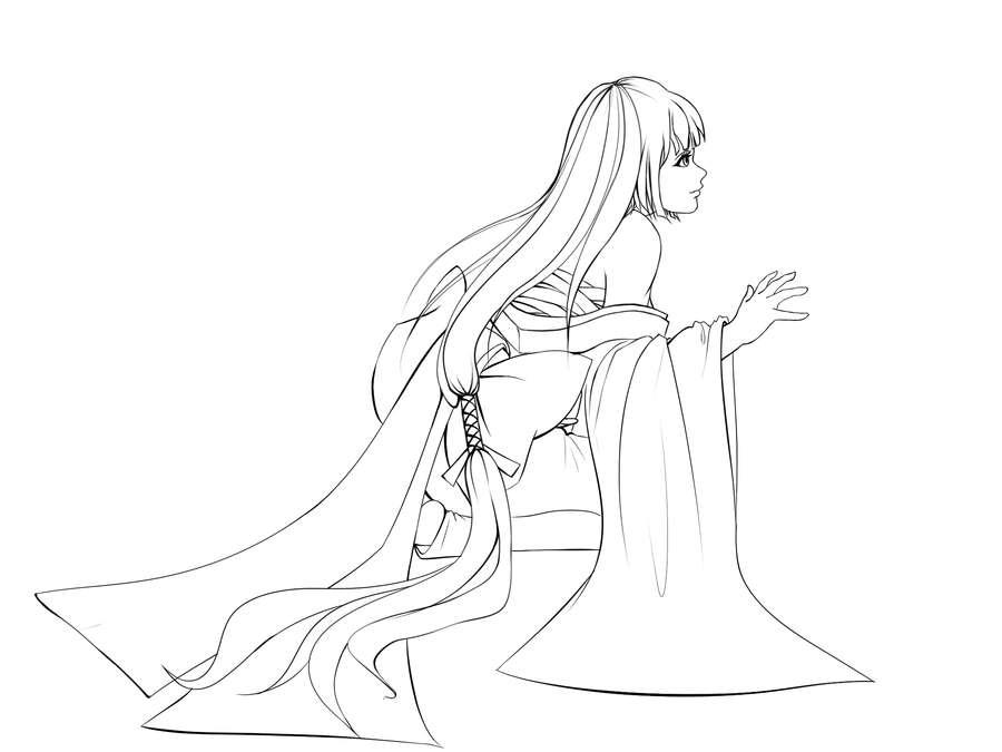 900x675 Kimono Girl Lineart By Umegami