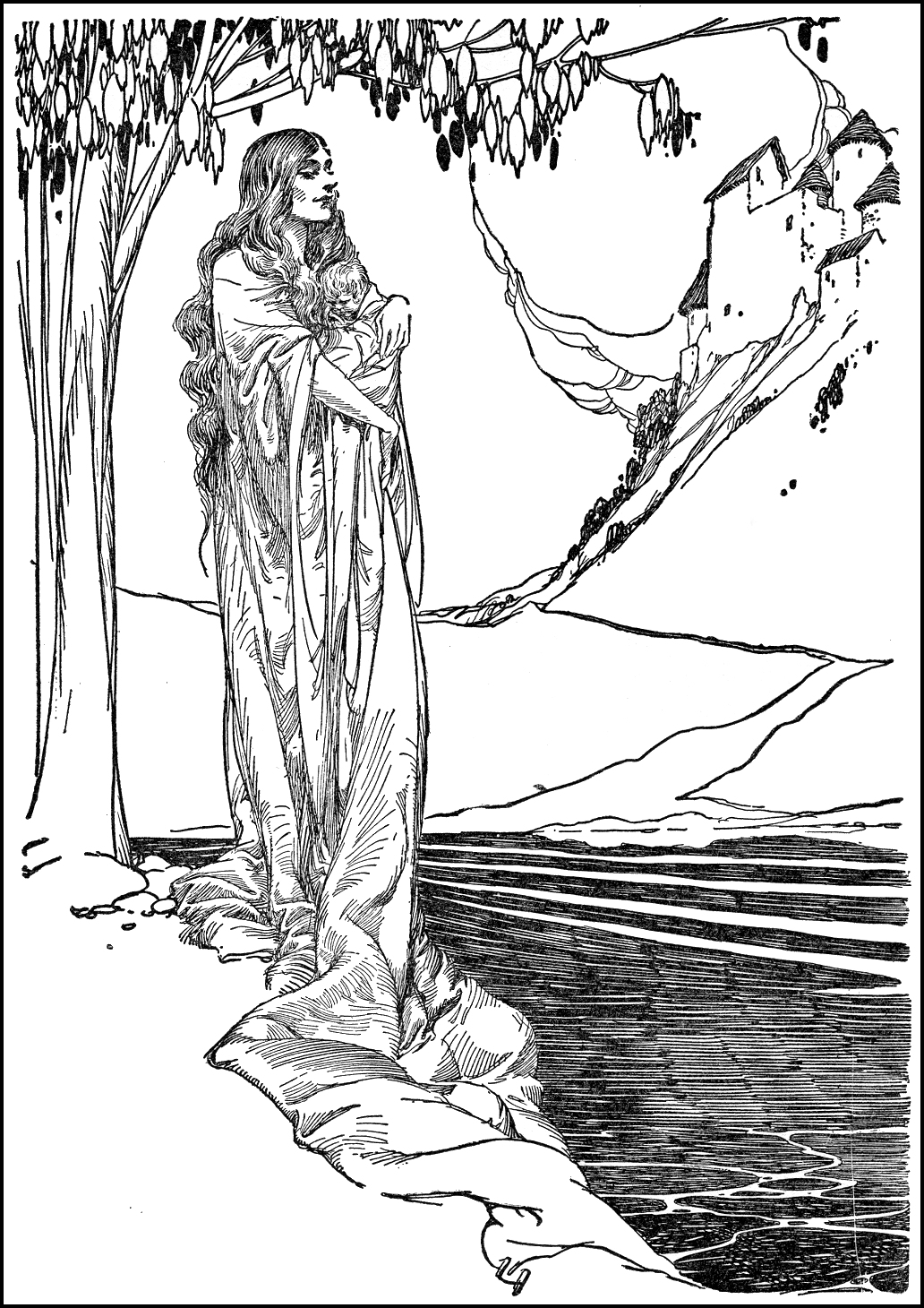 1032x1460 The Lady Of The Lake. Pen Ink Drawing From King Arthur