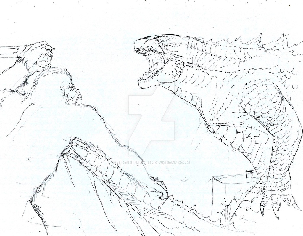 1024x797 Godziilla Vs King Kong Sketch By Sentinelprime99