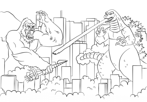 480x333 King Kong Vs. Godzilla Coloring Page Free Printable Coloring Pages