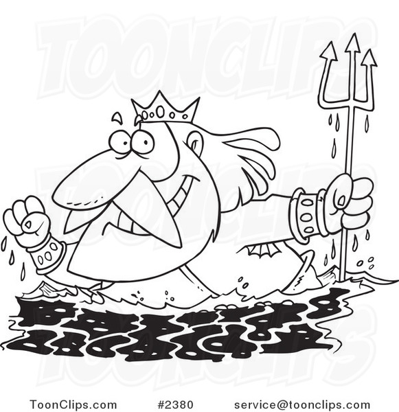 581x600 Cartoon Black And White Line Drawing Of King Neptune Surfacing