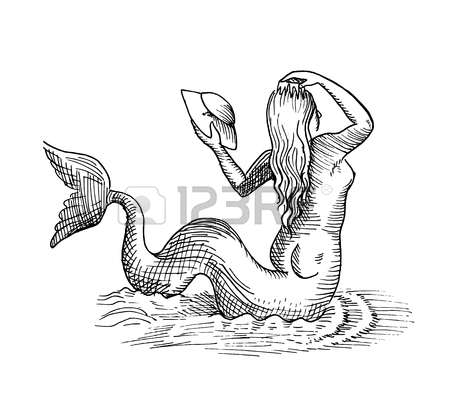 450x411 Hand Drawn Sketch Of Mermaid And Neptune Isolated On White Royalty