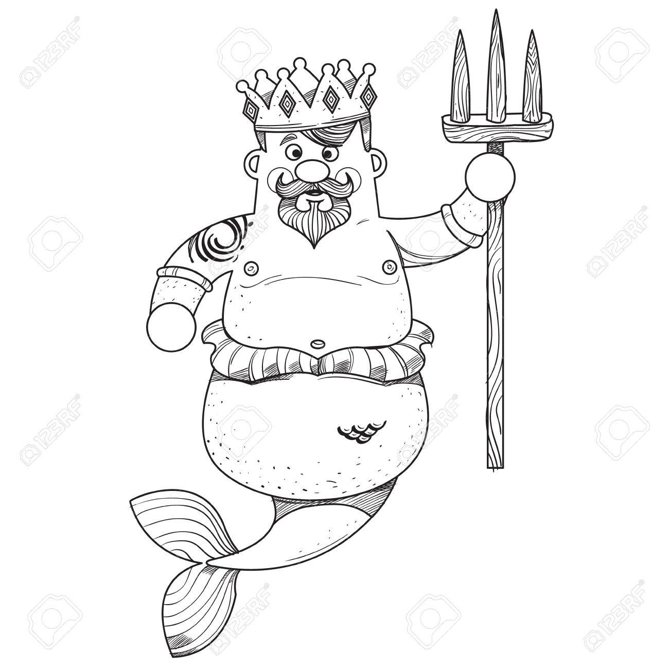 1300x1300 Neptune. Cartoon Character Is King Of The Sea. Cartoon Drawing
