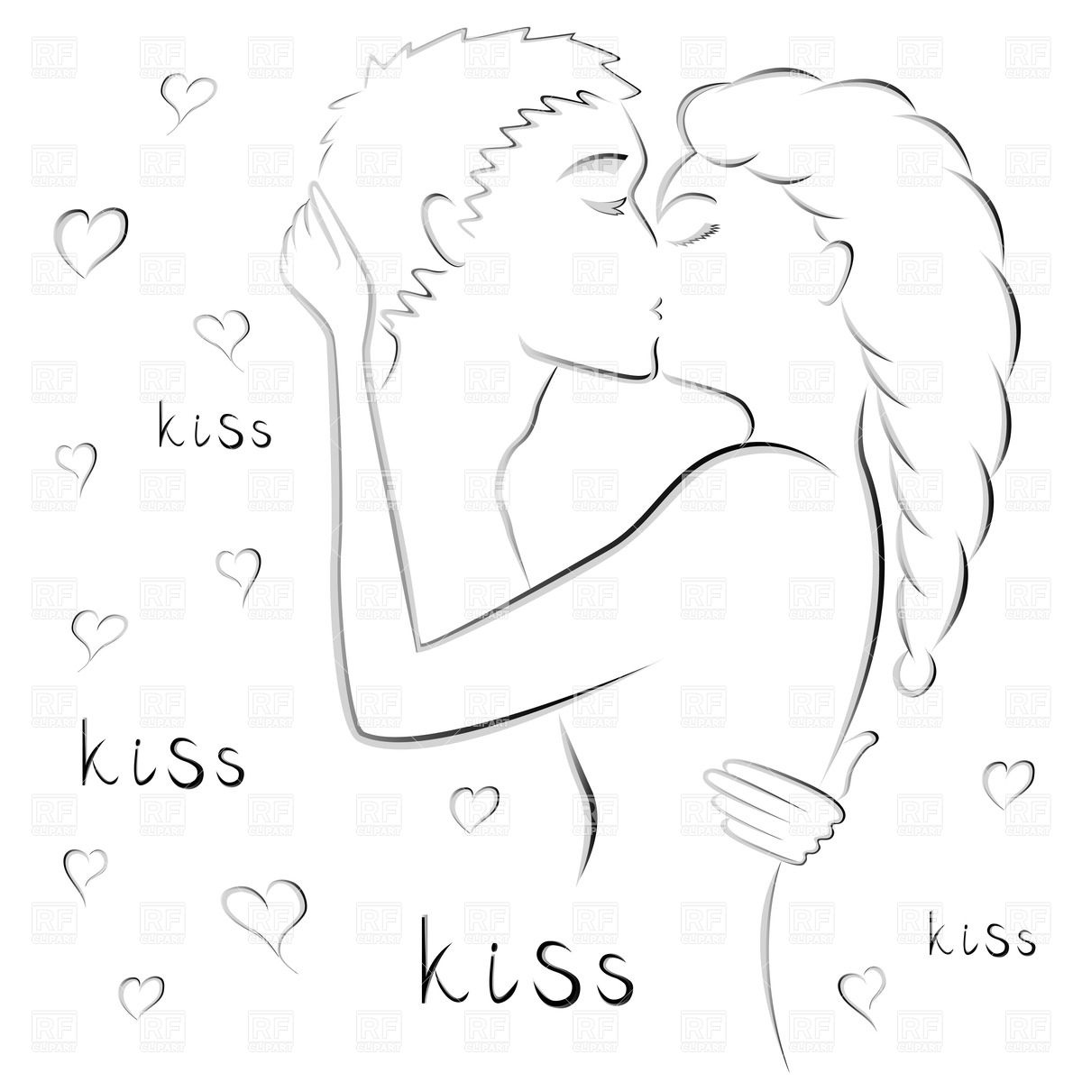 1200x1200 Outline Of Young Kissing Couple Of Lovers Royalty Free Vector Clip