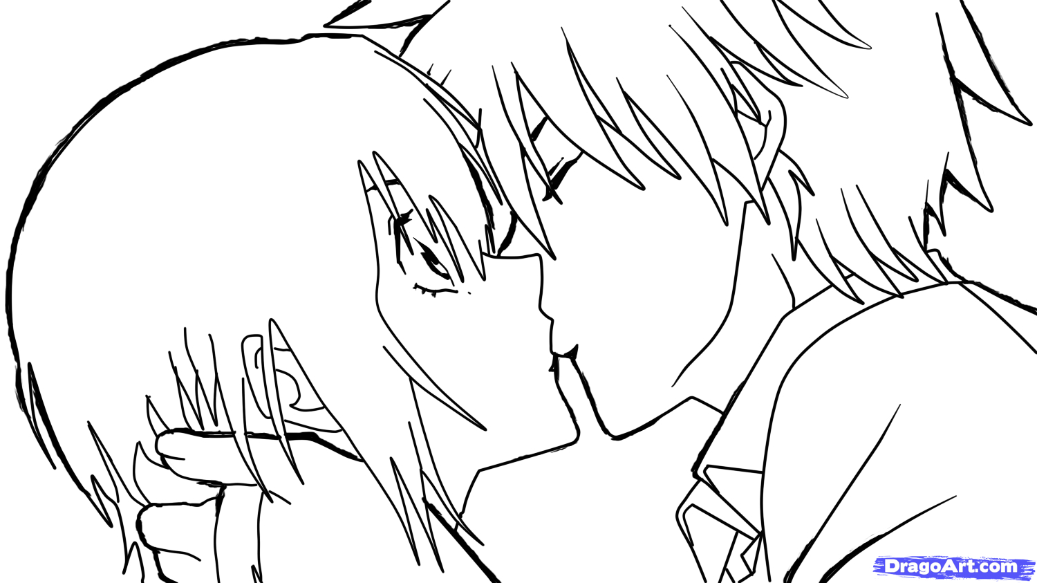 1500x843 Sketch Anime Boy And Girl Kissing Drawn Kisses Anime Kid