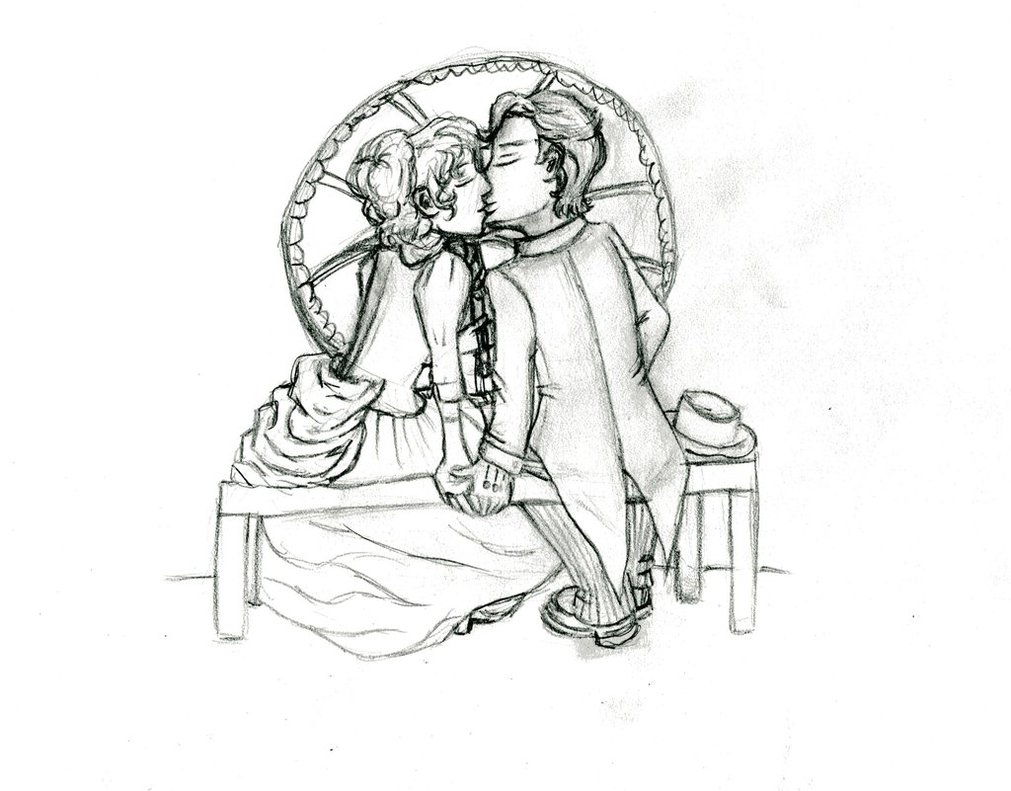 1011x791 Kissing Couple A Bench By Gaiadarkstar