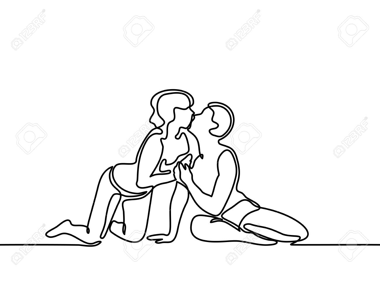 1300x975 Young Couple In Love Kissing On The Beach. Continuous Line Drawing