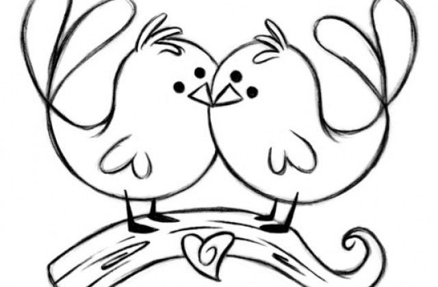 640x420 Tag For Love Birds Drawing Bird Love Sketch. Birds Drawings