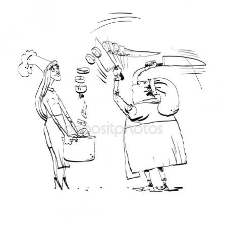 450x450 Cartoon Woman On Kitchen Cuts Vegetables Stock Vector Gurzzza