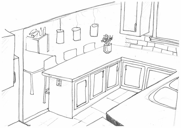 595x421 Kitchen Dazzling Kitchen Room Drawing Graceful Perspective