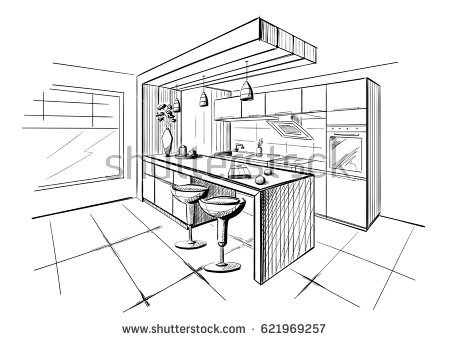 450x341 Kitchen Excellent Kitchen Room Drawing Gorgeous Stock Vector