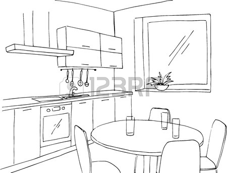 450x342 Sketch Kitchen With A Window. Vector Illustration In A Sketch