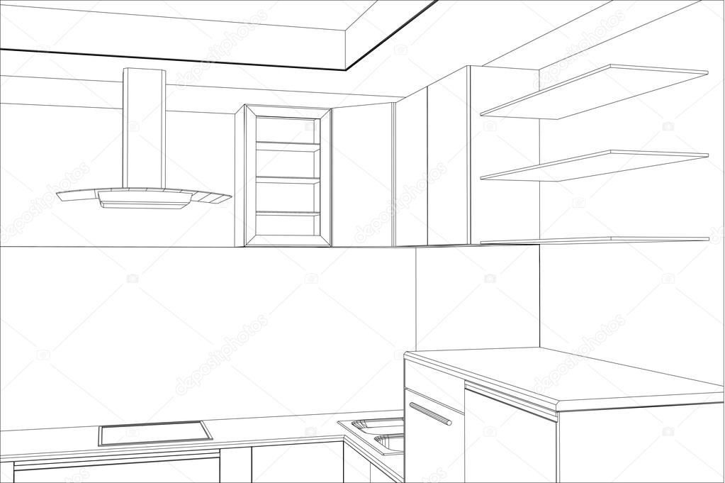 1023x681 Sketch Plan Kitchen In The Wire Stock Vector Mirexonlife