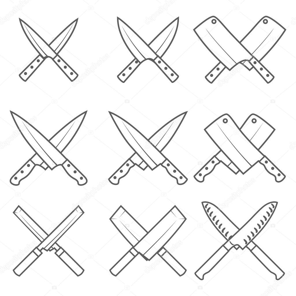 1024x1024 Set Of Crossed Kitchen Knives Vector Stock Vector Dimair