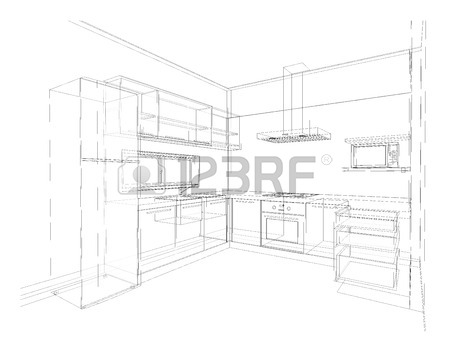 450x350 Interior Design Of Modern Style Kitchen, 3d Wire Frame Sketch