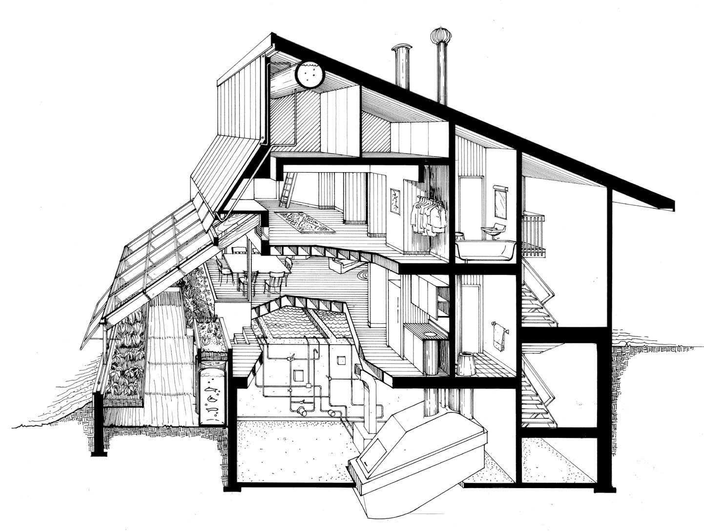 1442x1091 The Ark Section Perspective Of Kitchen Greenhouse And Dwelling