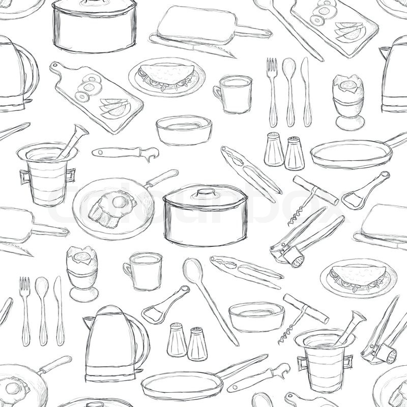 800x800 Kitchen Equipment Pattern Stock Vector Colourbox